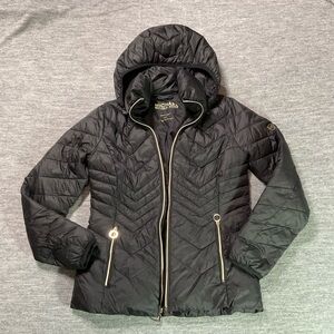 Michael Kors black packable puffer women XS jacket removable hoodie